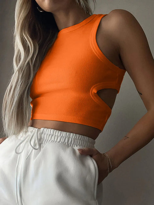 'Ulani' Cutout Round Neck Tank Top - Celes Fashion